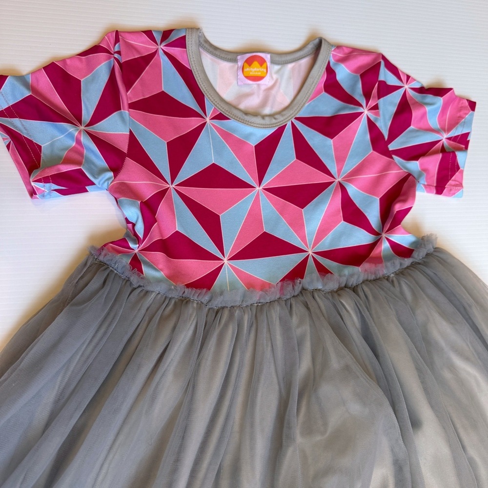 Epcot Spaceship Earth Geometric Tulle Dress Kids 6-7Y Pink Grey